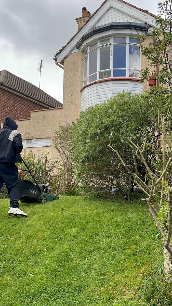 Mowing a sloped front lawn