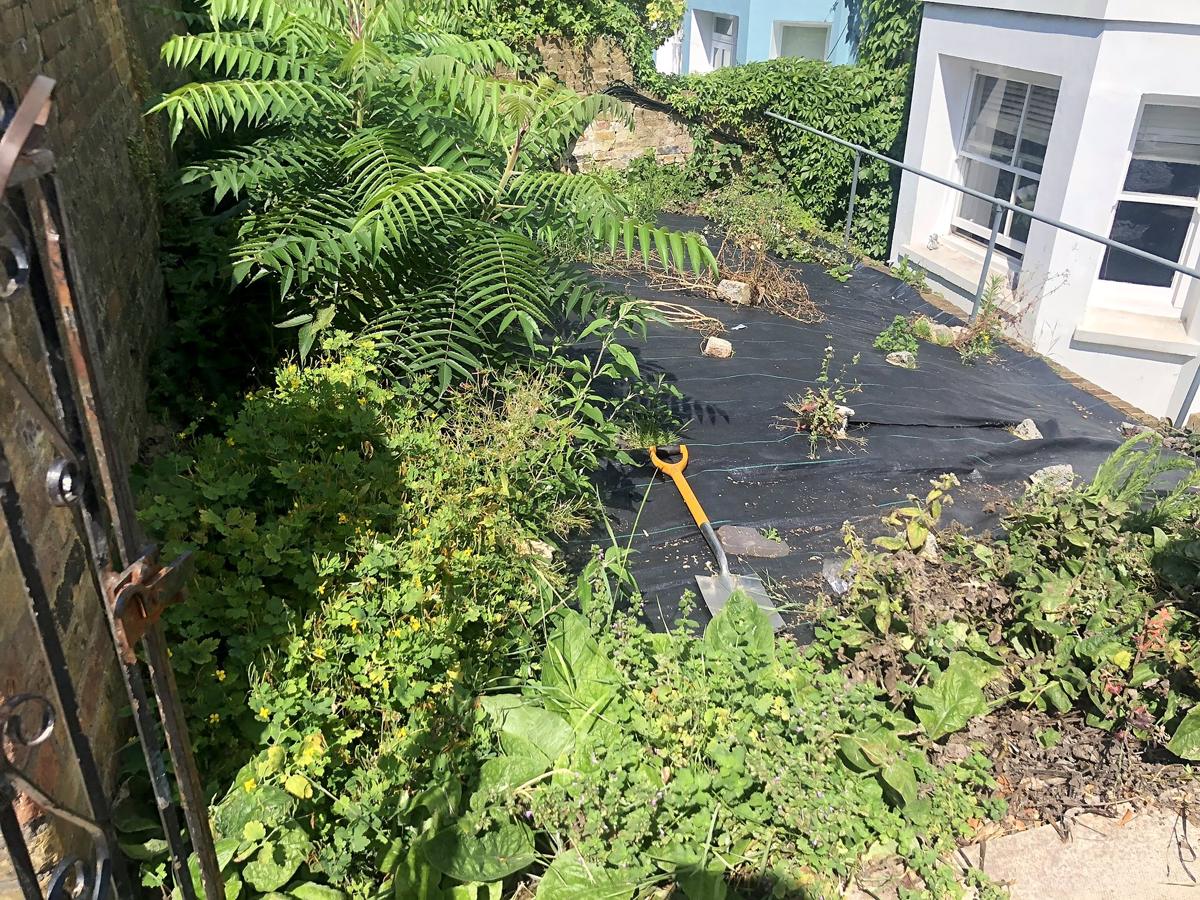 Front garden with weed membrane laid