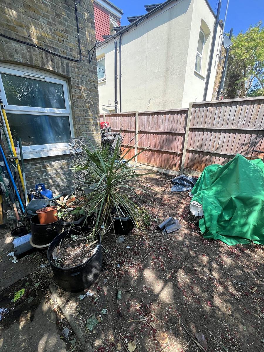 The same corner cleared to bare soil
