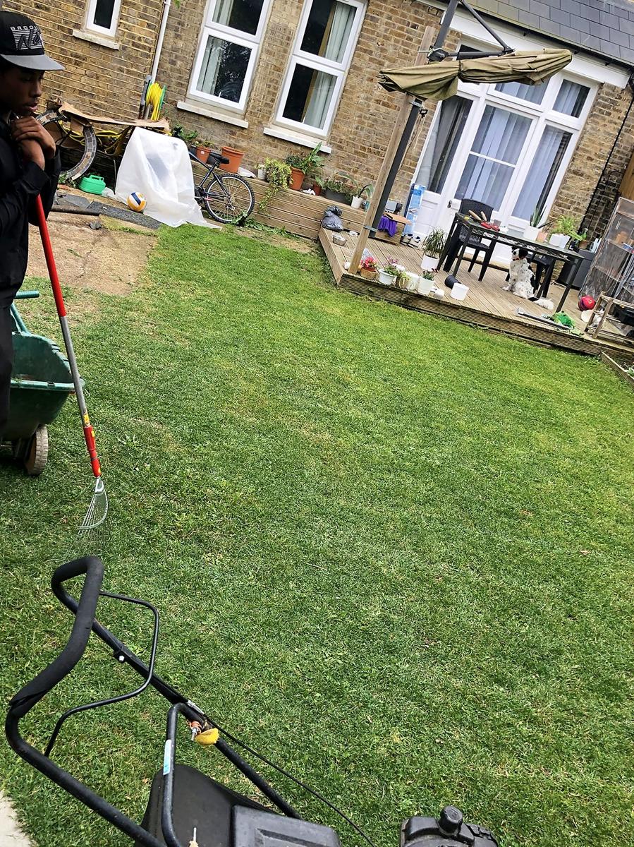 Freshly striped lawn behind a Victorian terrace