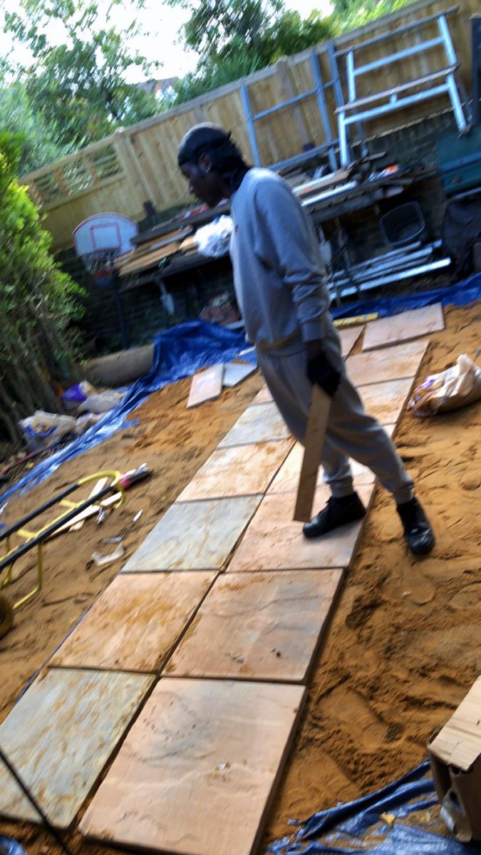 Patio slabs being laid
